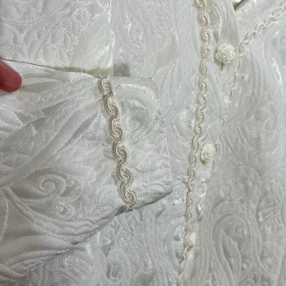 Vintage 90s Handmade Cream Floral Jacquard Blazer Jacket XL - Picture 5 of 12